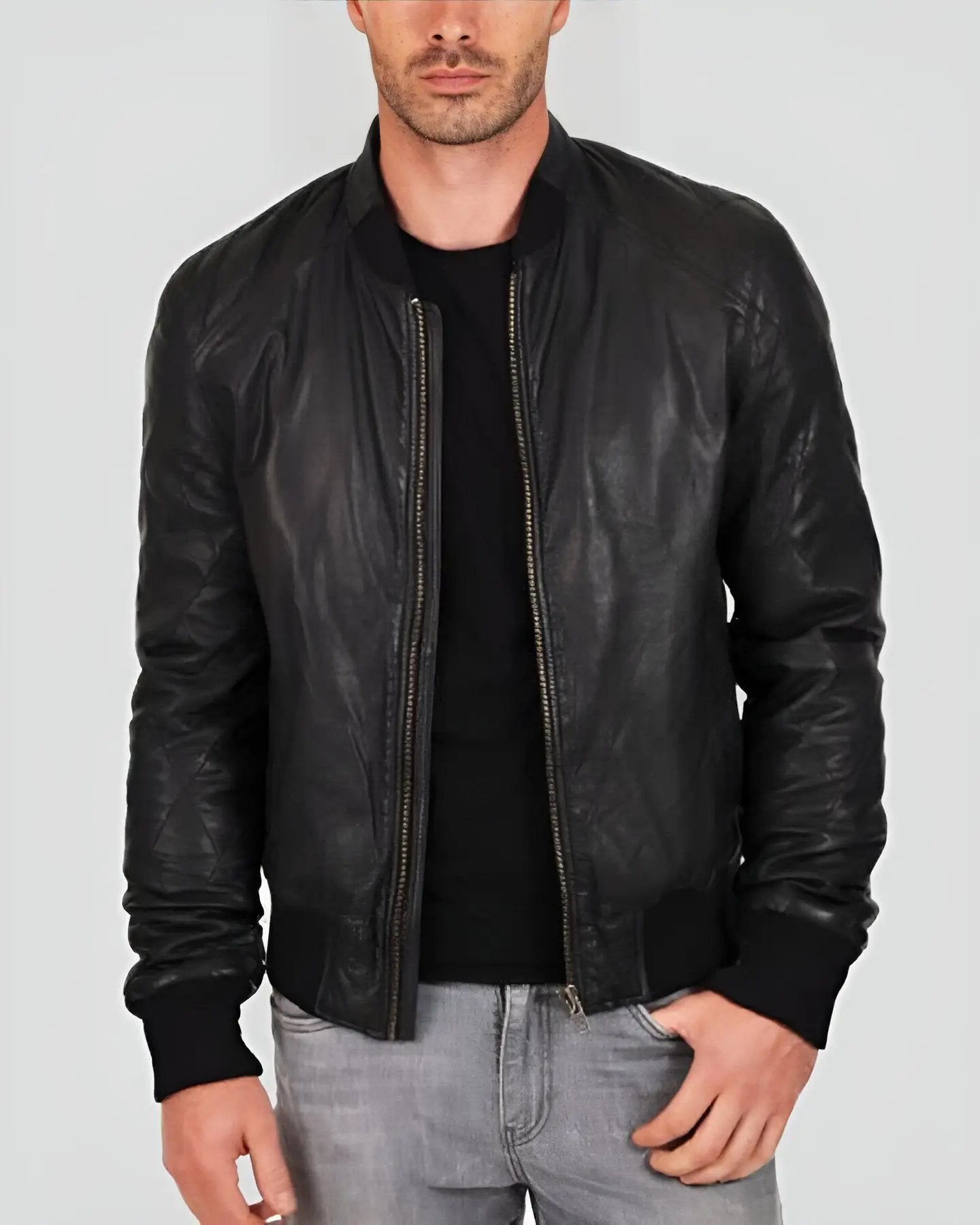 Mens Jero Black Bomber Leather Jacket - NYC Leather Jackets