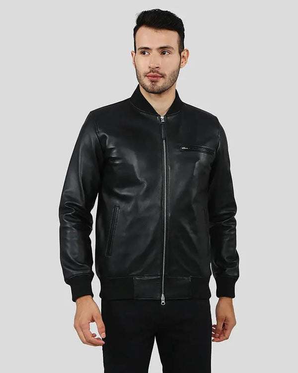 Mens Porf Black Bomber Leather Jacket - NYC Leather Jackets