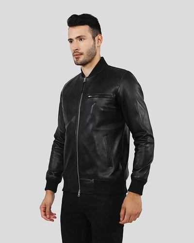 Mens Porf Black Bomber Leather Jacket - NYC Leather Jackets