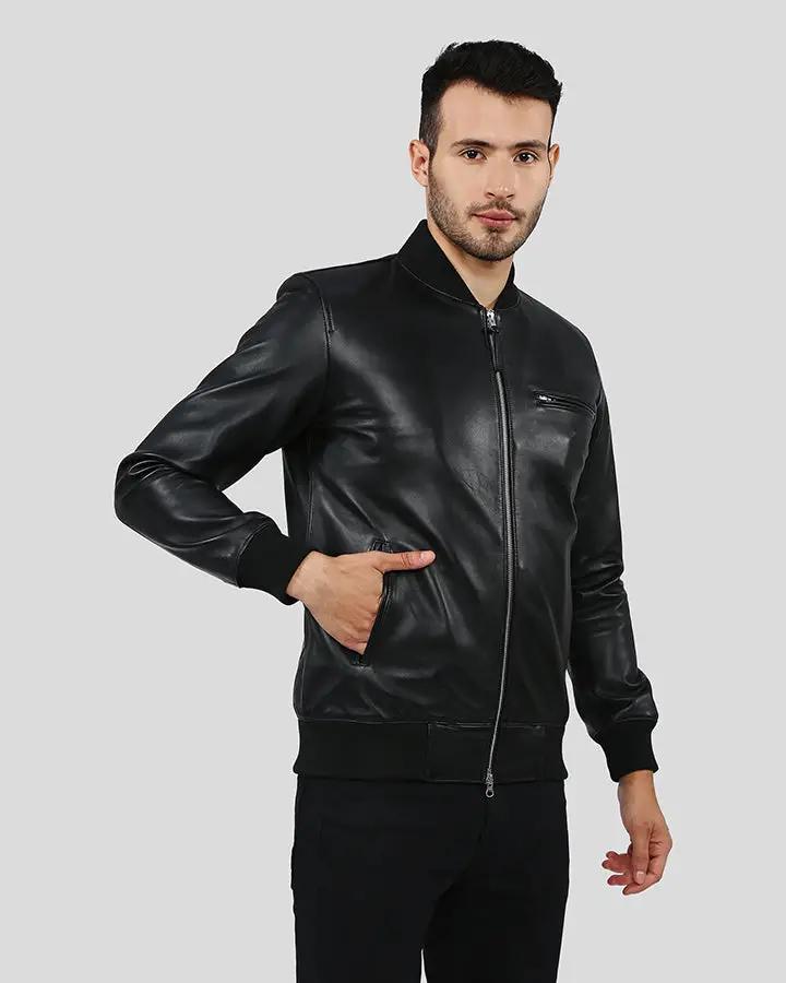 Mens Porf Black Bomber Leather Jacket - NYC Leather Jackets