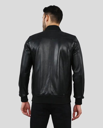 Mens Porf Black Bomber Leather Jacket - NYC Leather Jackets