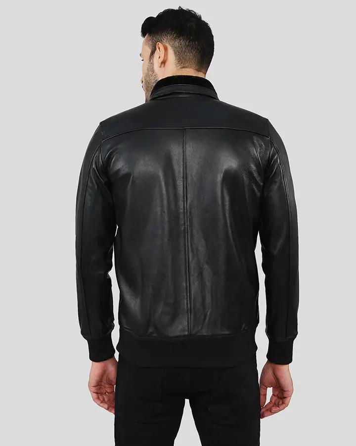 Men Reece Black Bomber Leather Jacket, X-Small - Men's Leather Jackets - 100% Real Leather - NYC Leather Jackets