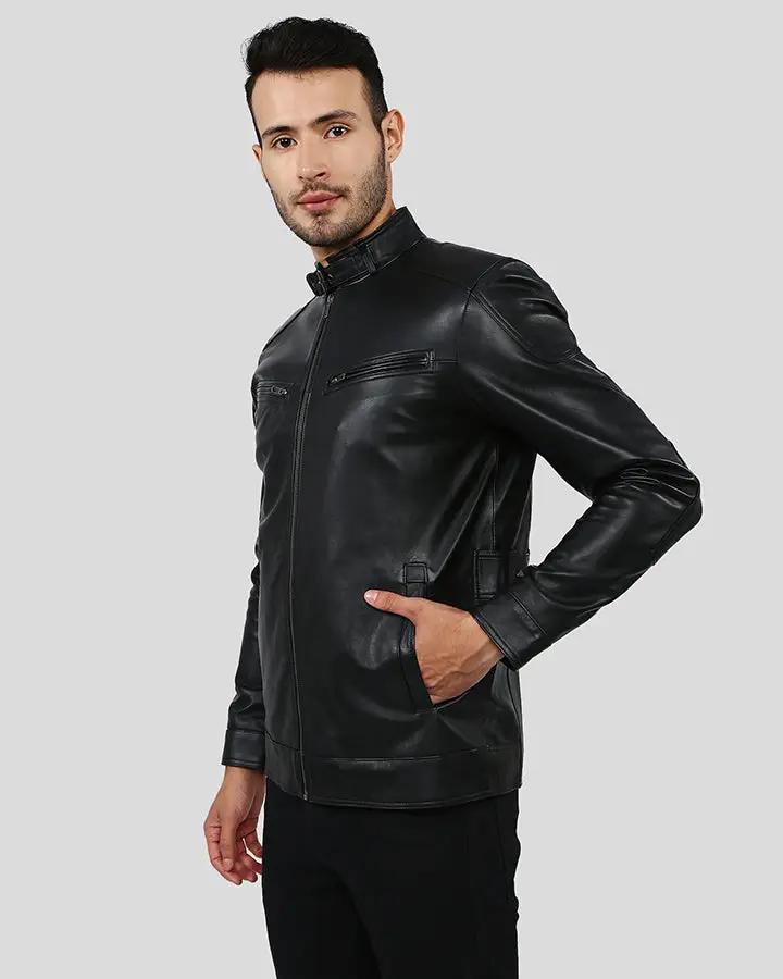 Mens Rory Black Biker Leather Jacket - NYC Leather Jackets