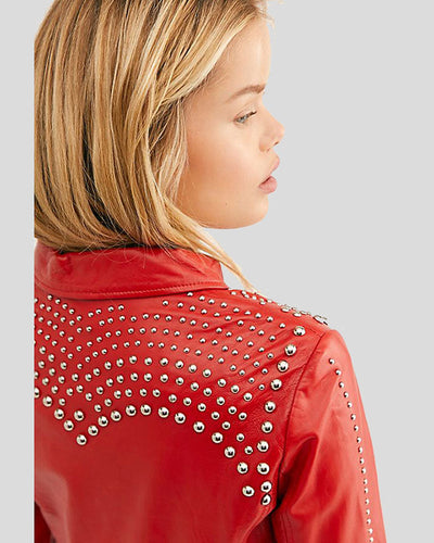 Fiadh Red Studded Leather Jacket