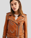 Avail Tan Studded Leather Jacket