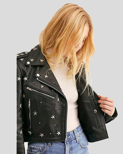 Eva Black Studded Leather Jacket