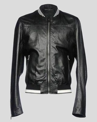 Front view of Tuhin Black Bomber Leather Jacket