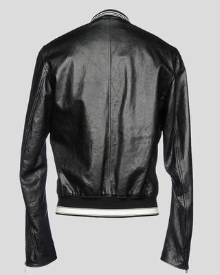 Back view of Tuhin Black Bomber Leather Jacket