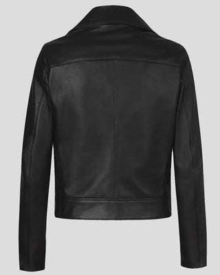 Yareli Black Biker Leather Jacket back view